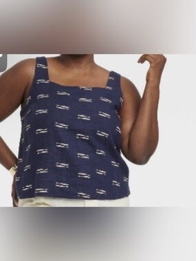 a new day Navy Tank Top with Cream Fish Print